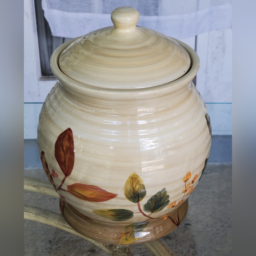 Vintage Kitchenware Hometrends Ceramic Harvest Cookie Jar, Fall Leaves